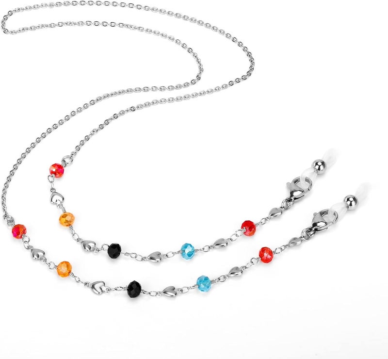 Hongeely Eyeglass Chain Silver Stainless Steel Handmade Necklace for Reading Glasses Sunglass Beaded Chains for Men Women - Image 2